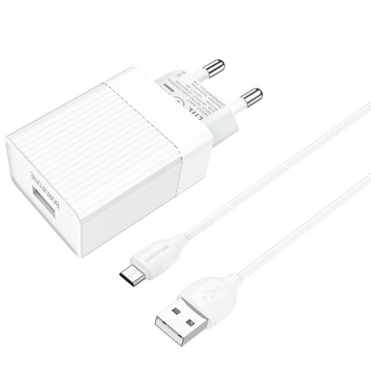 Зарядний пристрій Borofone BA47A Mighty speed Single Port QC3.0 3A USB to Micro-USB Cable 18W White (BA47AMW) - фото 2 Зарядний пристрій Borofone BA47A Mighty speed Single Port QC3.0 3A USB to Micro-USB Cable 18W White (BA47AMW) - фото 2