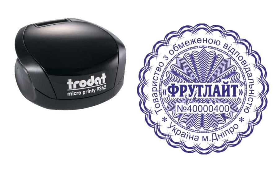 Печатка ТОВ на кишеньковому оснащенні Trodat Micro Printy 9342 d 42 мм Чорний (ТОВ22/9342/B)