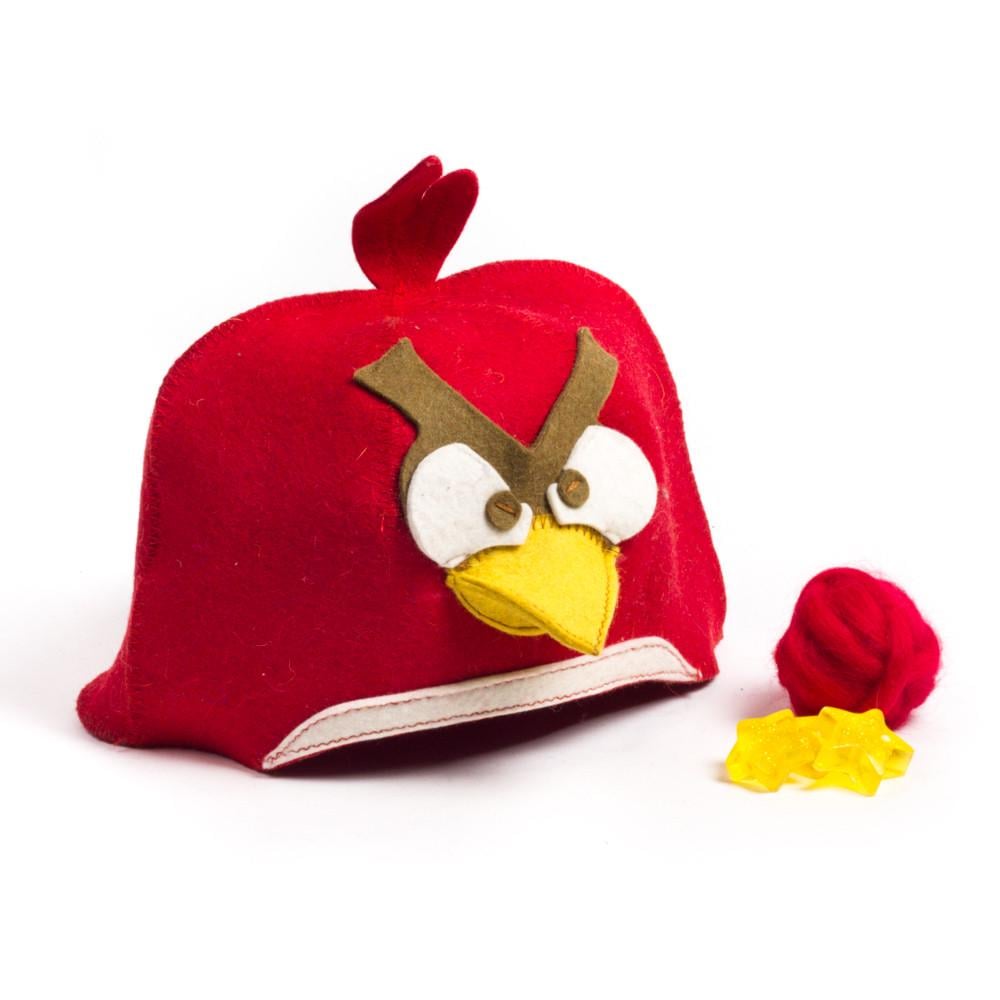 Шапка для бани и сауны Angry Birds из натурального войлока Красный