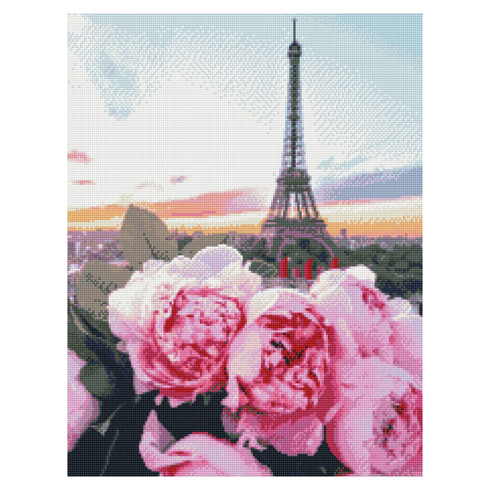 Алмазная мозаика Strateg Эйфелева башня с пионами 50х60 см (Str-HA0006)