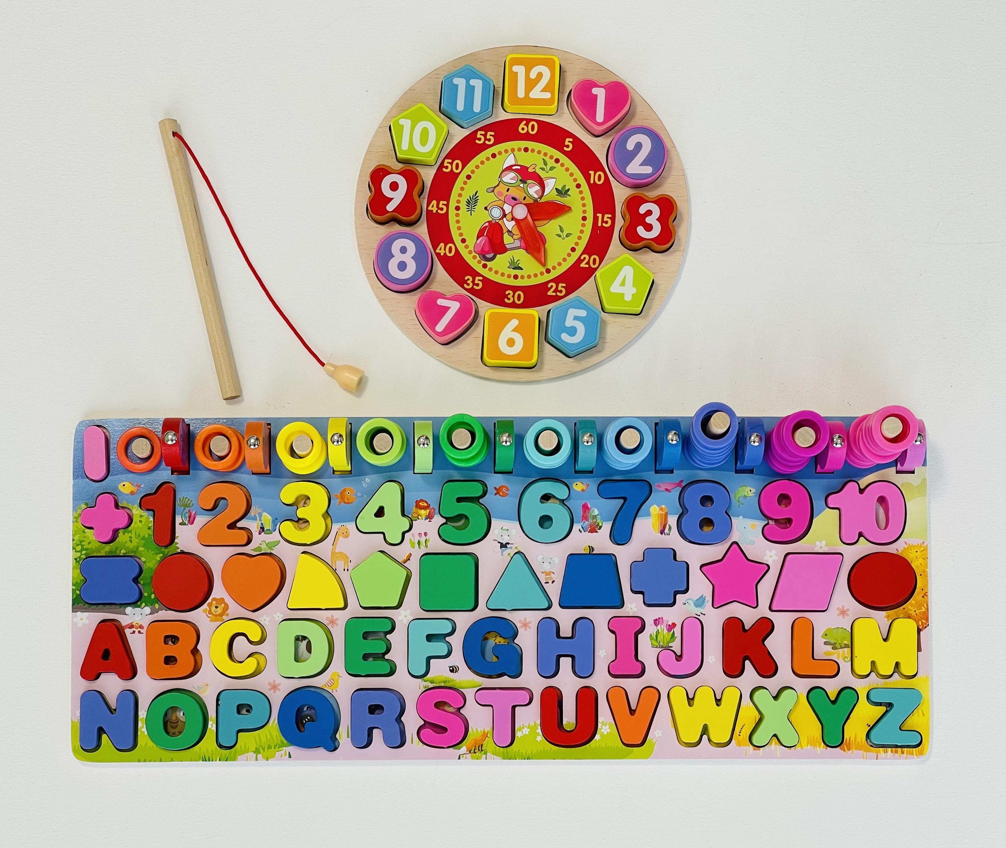 Детская деревянная игрушка геометрика рыбалка Oray  часы монтесори развивающая