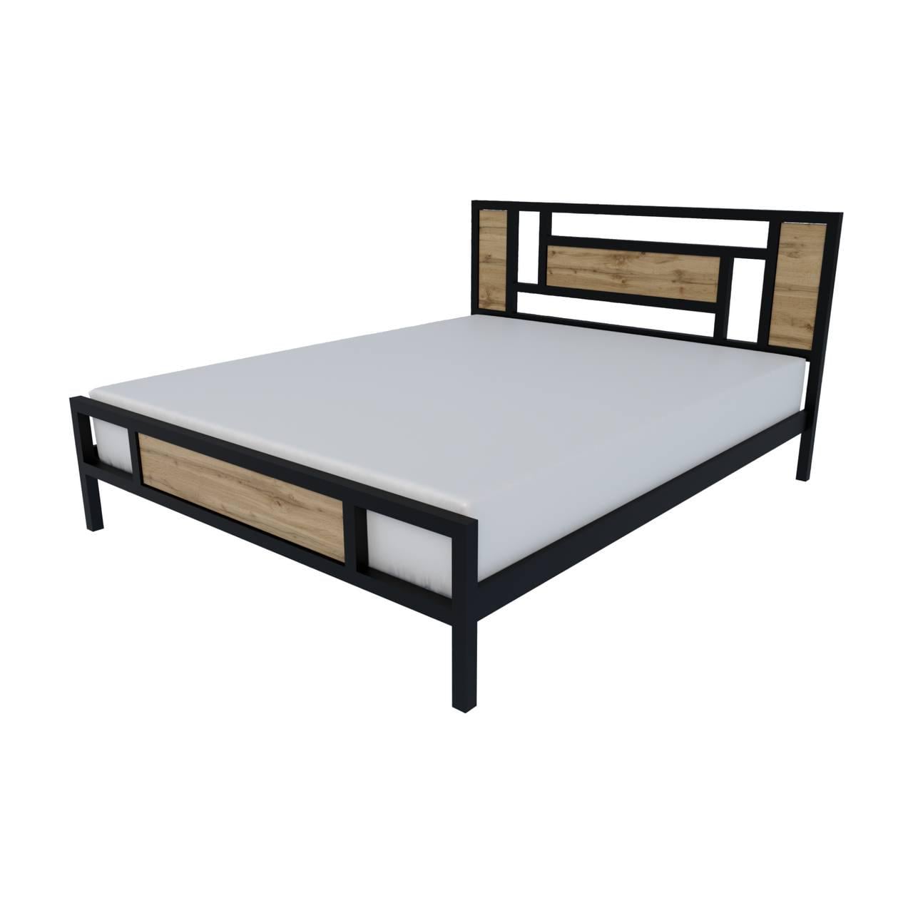 Кровать металлическая двуспальная ADEL с ламелями 160х200 см Дуб Тахо/Черный (000083193)