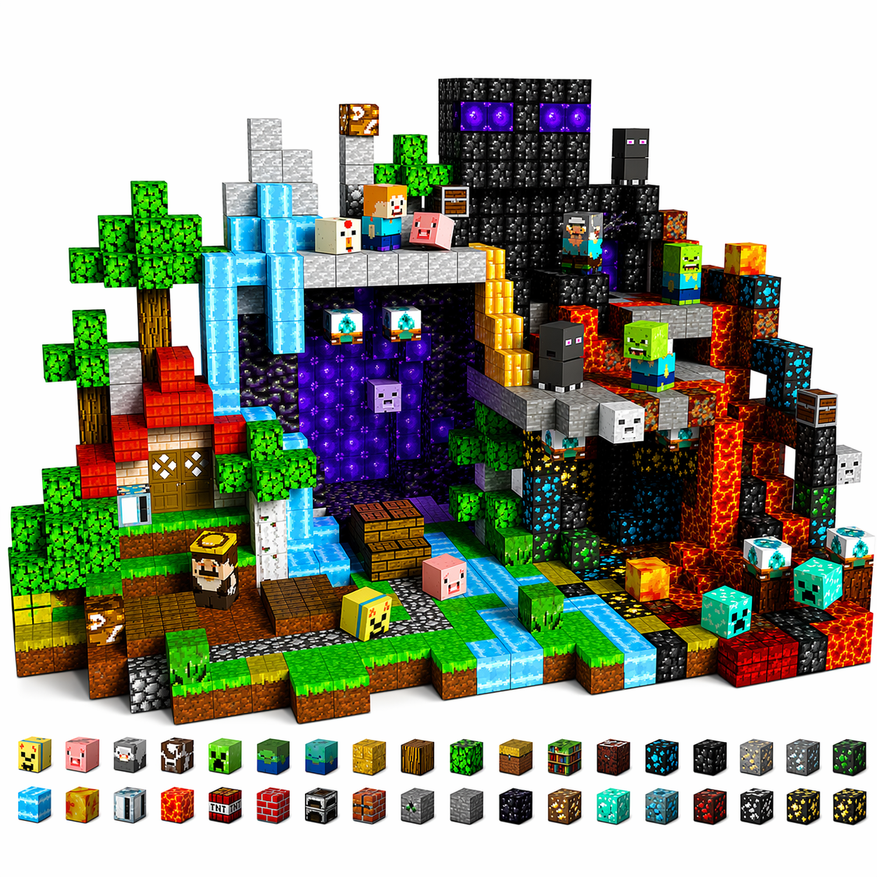 Конструктор магнитный в стиле Minecraft 300 блоков (34110606)