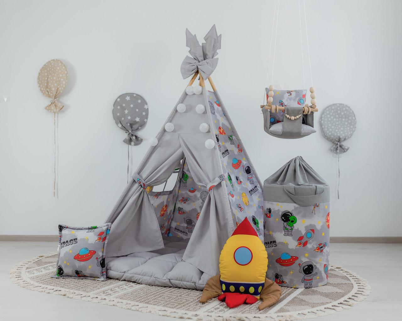 Вігвам дитячий Космос з килимком бон бон та подушками