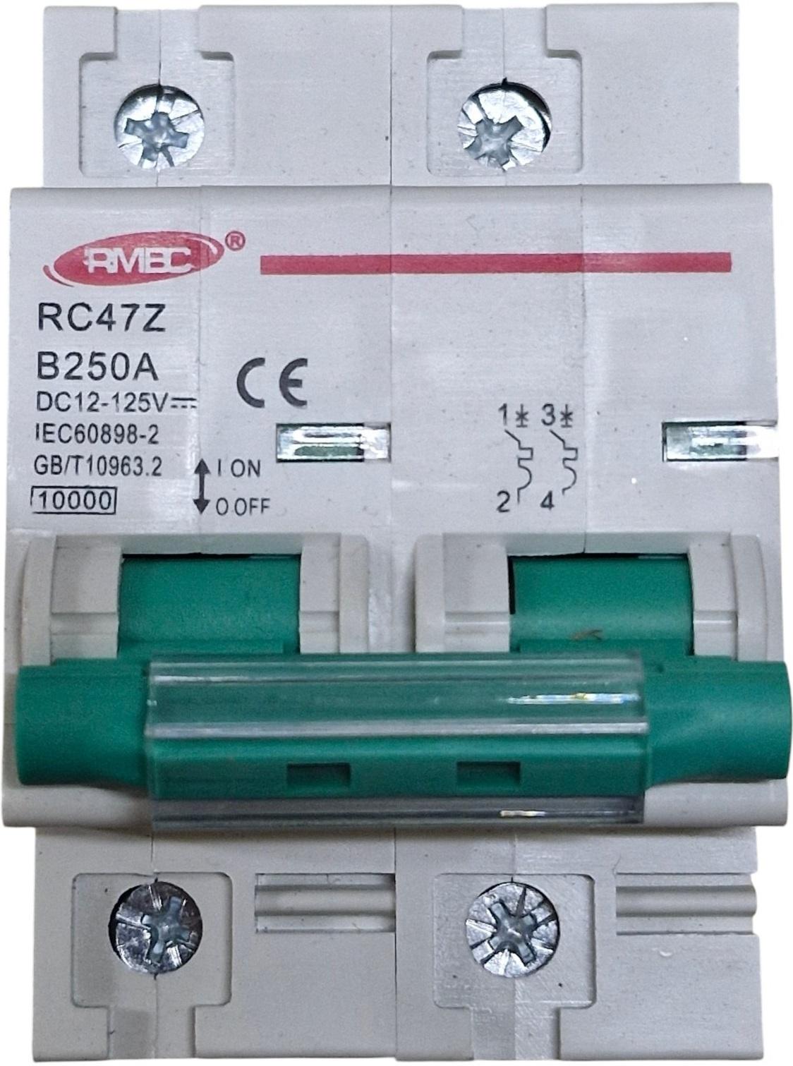 Выключатель постоянного тока RMEC DC 250 А двухполюсный на DIN рейку автоматический от 12 до 125 В B250A (96005809)