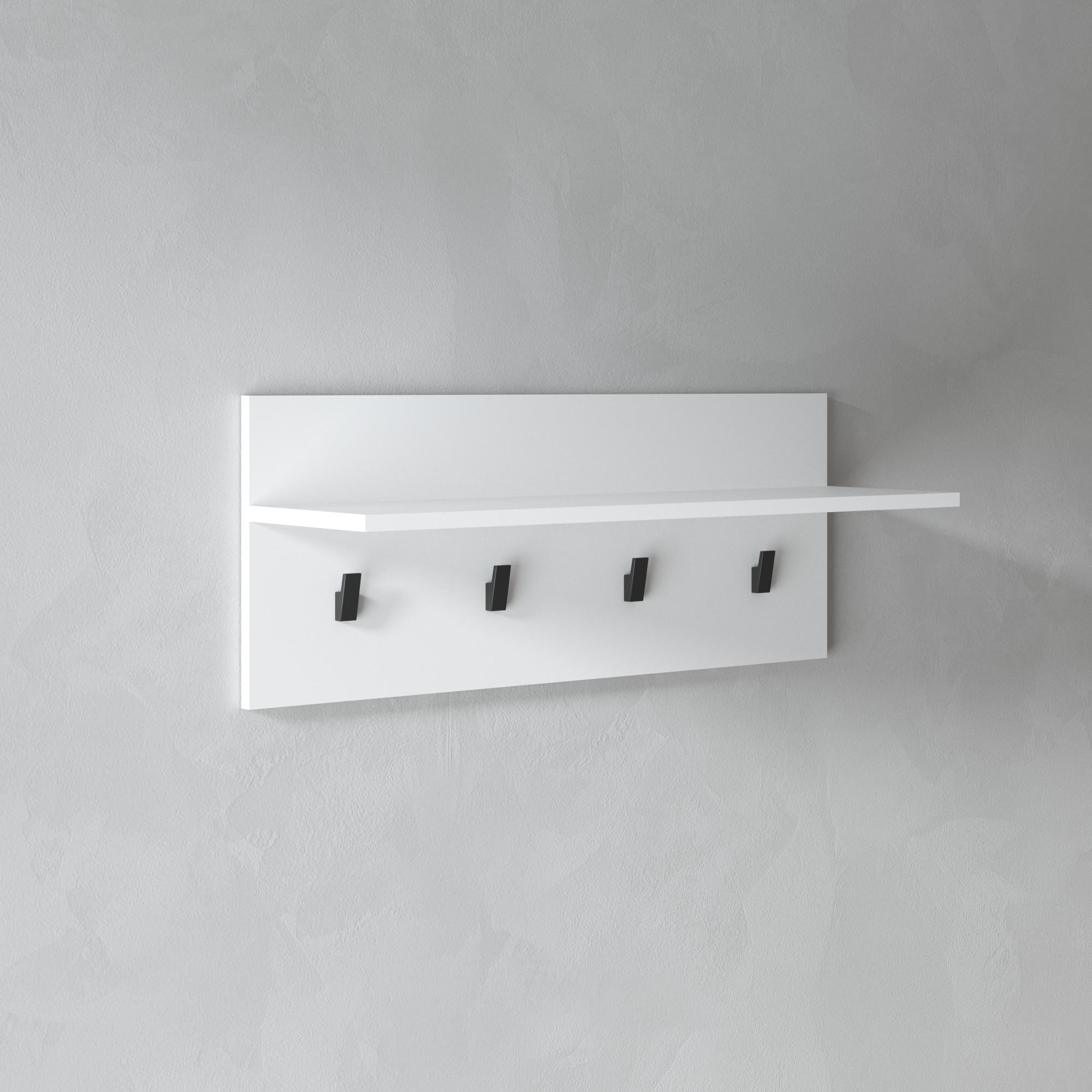 Вешалка для прихожей настенная на 4 крючка с полкой 80х24х32 см Белый (M-46)