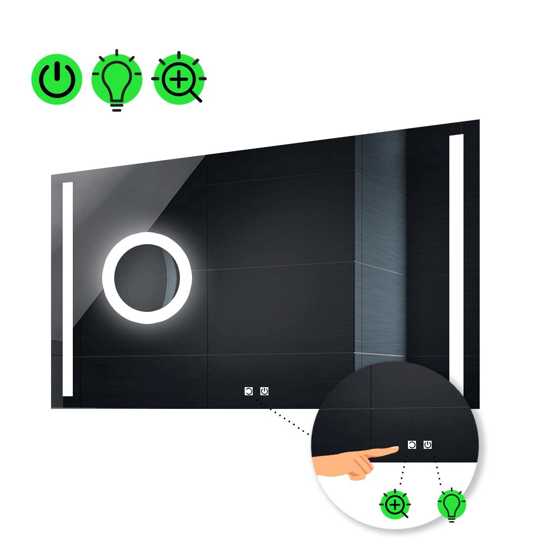 LED-зеркало 100x80 см с двумя сенсорами/линзой и подсветкой Adelita (Adelitag168)