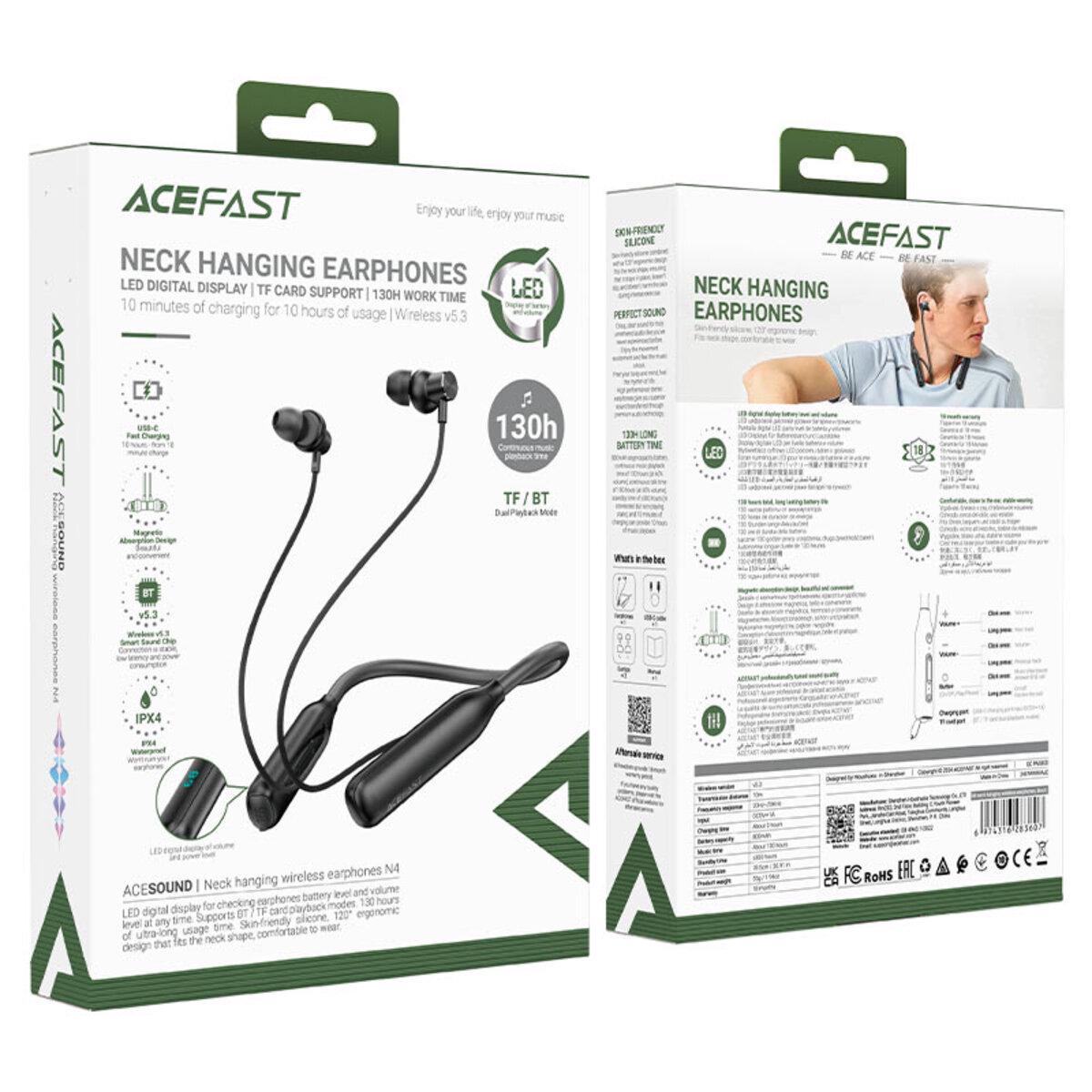 Навушники бездротові Acefast N4 neck hanging Wireless Earphones BT5.3 800 mAh Black (6974316283607) - фото 6