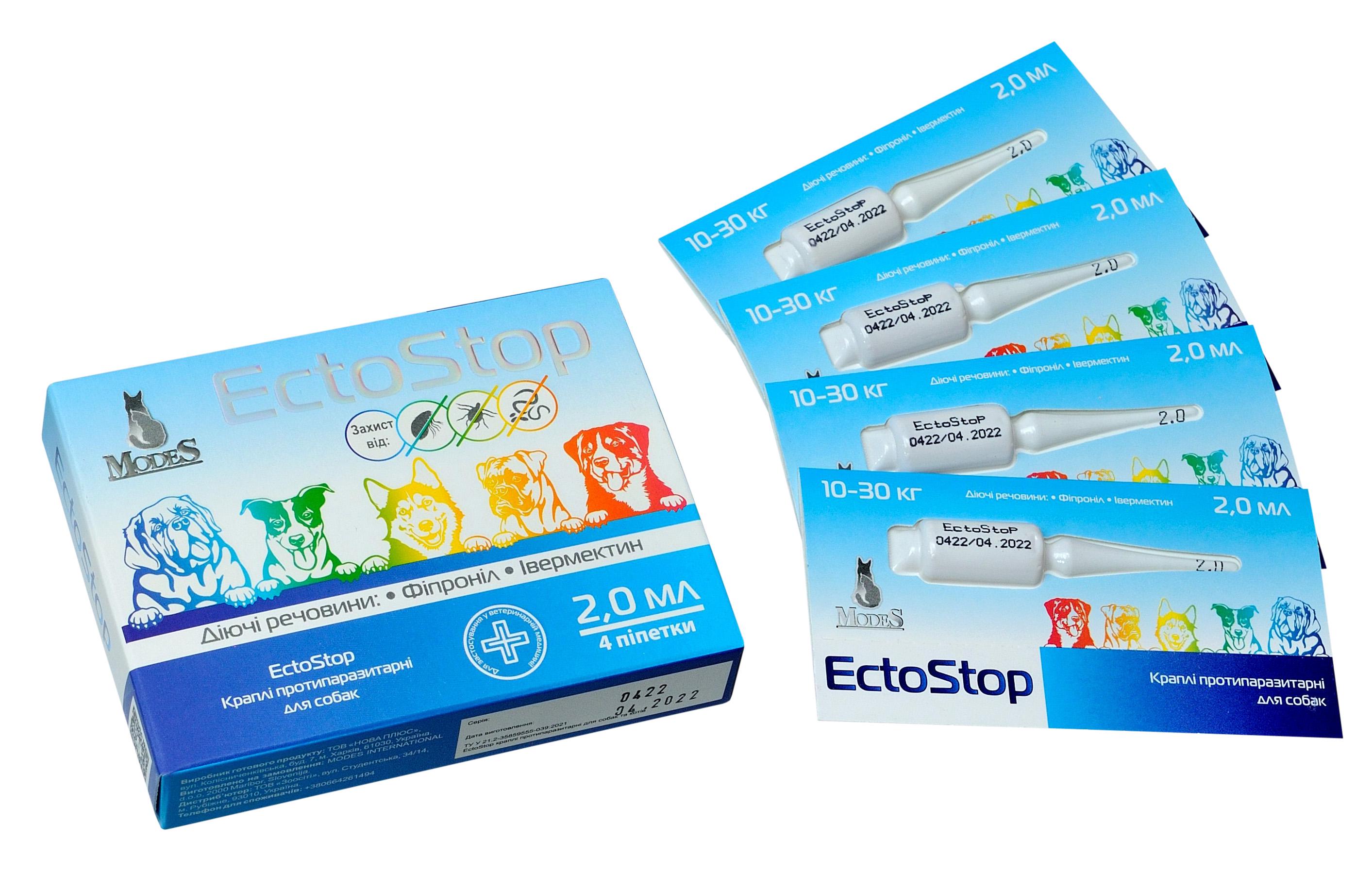 Краплі протипаразитарні ModeS EctoStop для собак 10-30кг 2 мл (27849748) - фото 2 Краплі протипаразитарні ModeS EctoStop для собак 10-30кг 2 мл (27849748) - фото 2