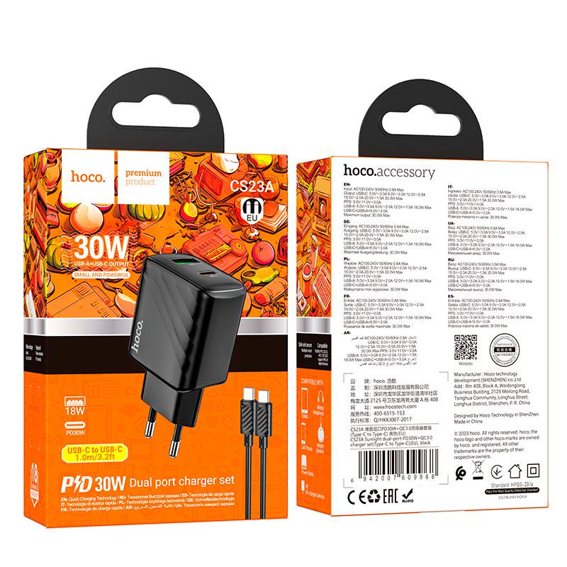 Адаптер мережевий HOCO CS23 A Type-C/Type-C 30W 3 A 1 м Black (595870) - фото 8