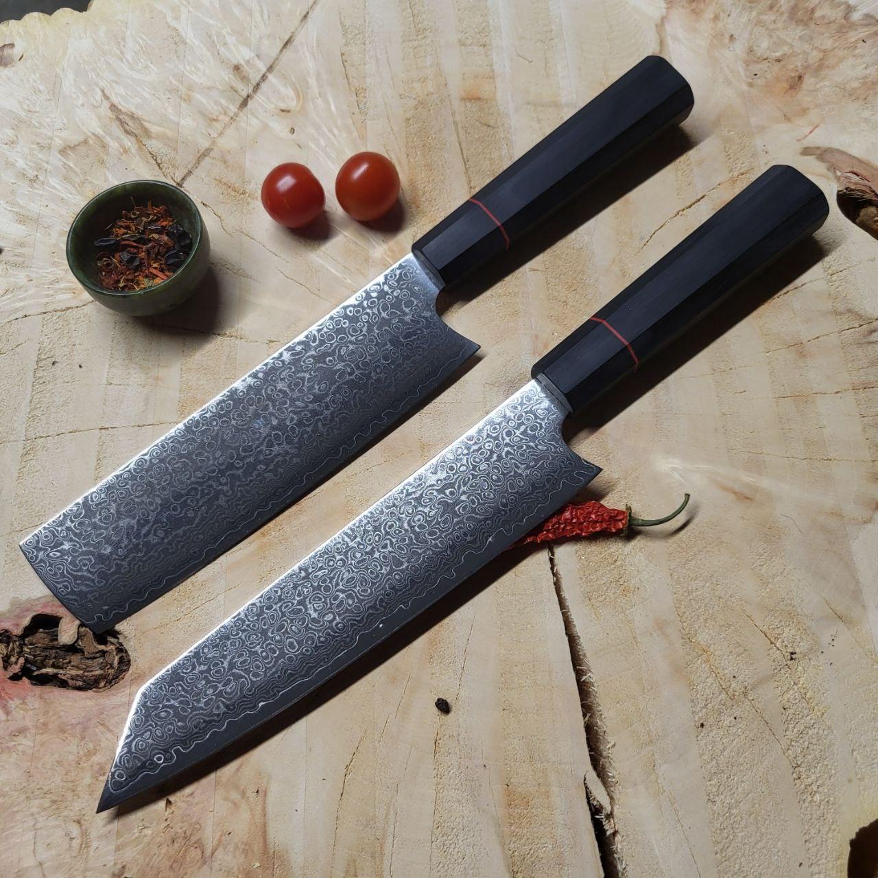 Набор ножей японских кухонных Сантоку/Накири из 67-слойной дамасской стали 2 шт. 20 см/17,6 см