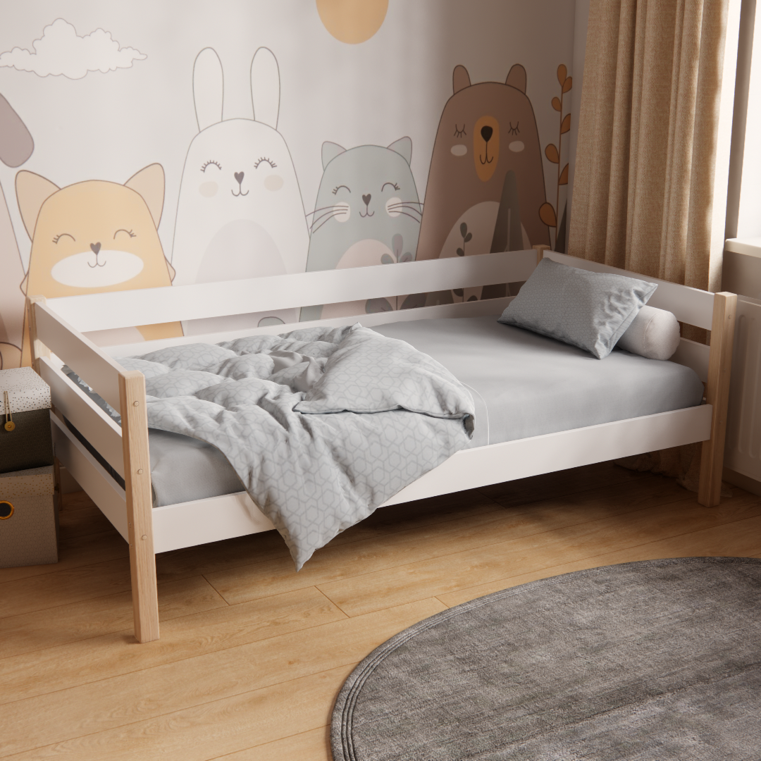 Кровать детская Лира для детей 3-7 лет из массива ясеня и ЛДСП 160х80 см Белый Кровать детская Лира для детей 3-7 лет из массива ясеня и ЛДСП 160х80 см Белый
