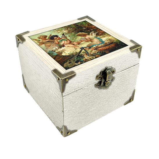 Скриня дерев'яна-еко Прованс Ангелочки 10х10 см Білий (пршк07бп10х10)