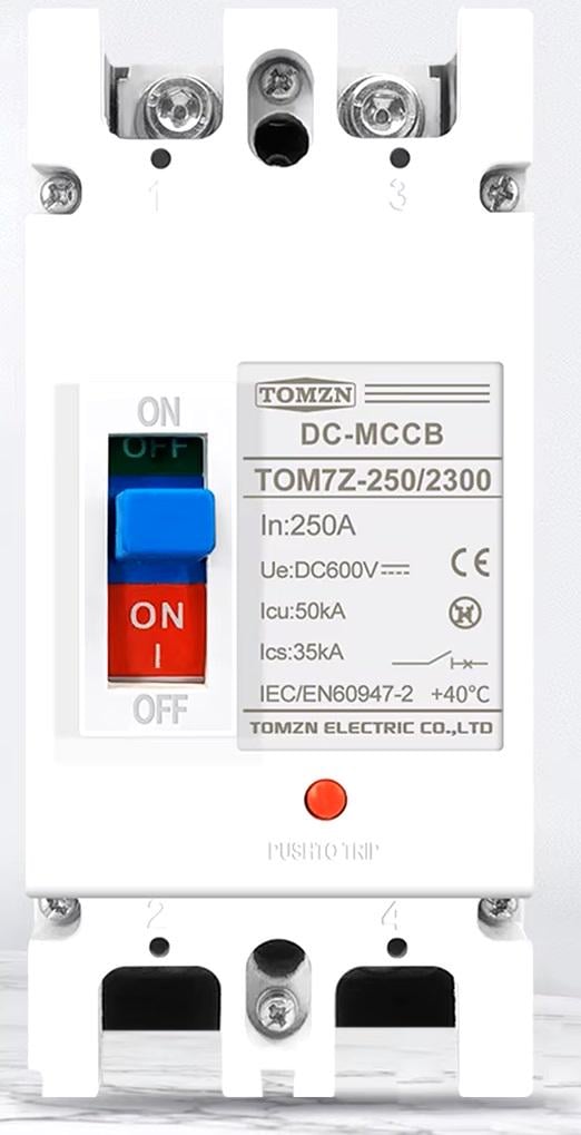 Выключатель постоянного тока TOMZN двухполюсный автоматический DC 150 А крупноразмерный под болтовое подключение до 600 В (DC-MCCB-150A-2P) - фото 3