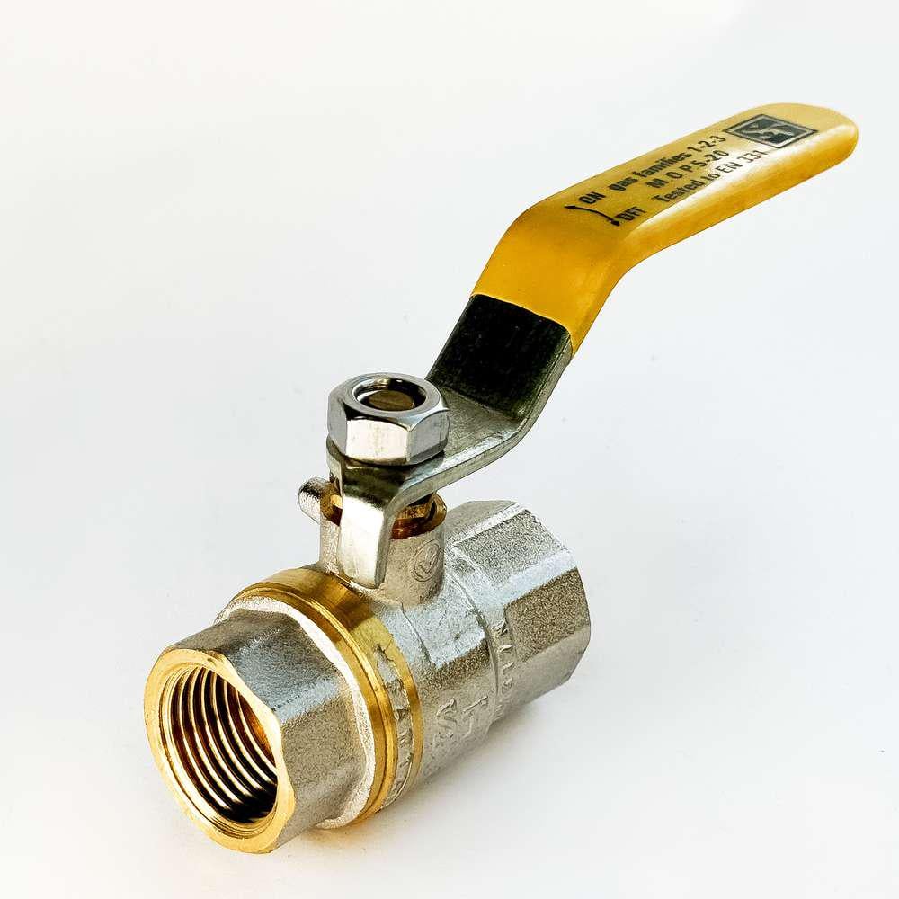 Кран шаровой для газа SANTAN PREMIUM 600 1/2" внутренний-внутренний ручка Желтый (41031)