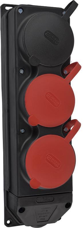 Колодка каучуковая АСКО-УКРЕМ с защитными крышками трехместная 3Р+ РЕ 2×25А/1×16Ax2P+PE IP44 (A0250010014)