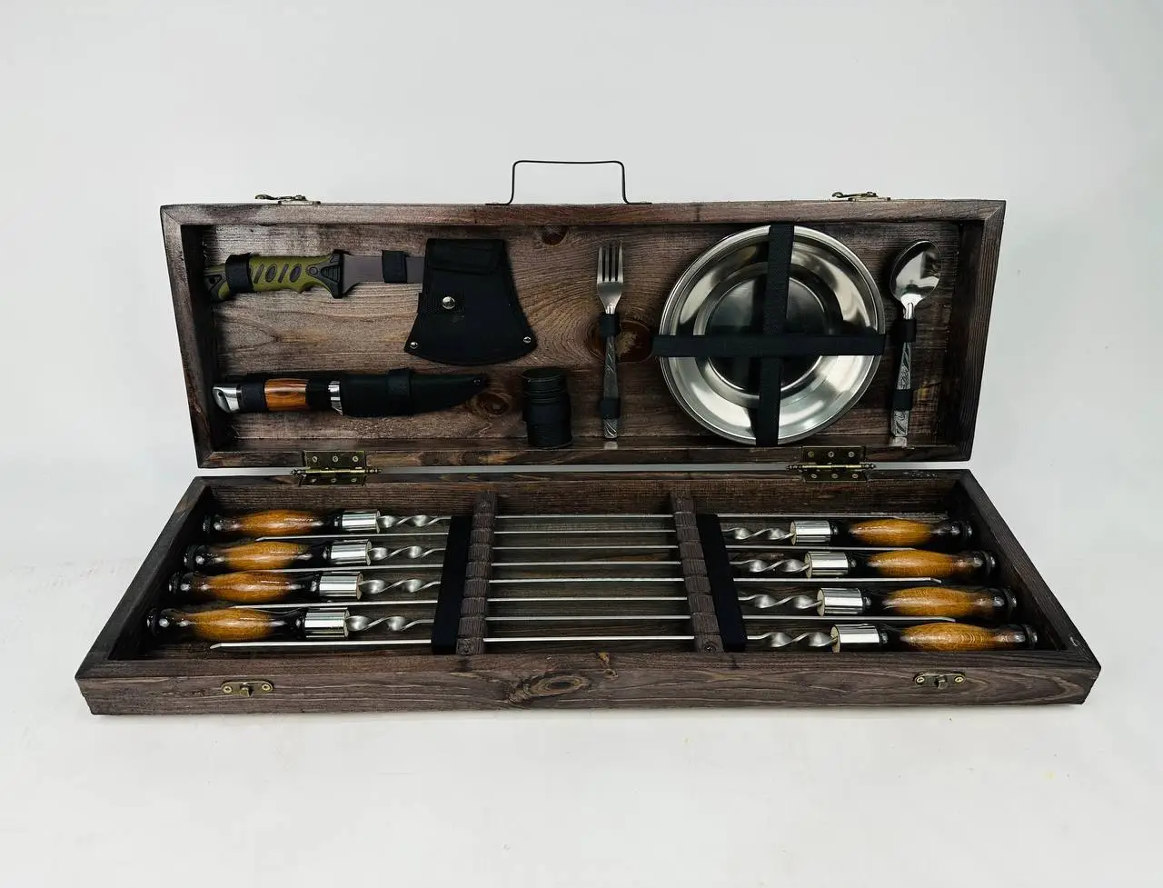 Набір шампурів у кейсі М'ясник середній дерев'яний з нержавіючої сталі (2-10-KS-7604) - фото 2 Набір шампурів у кейсі М'ясник середній дерев'яний з нержавіючої сталі (2-10-KS-7604) - фото 2