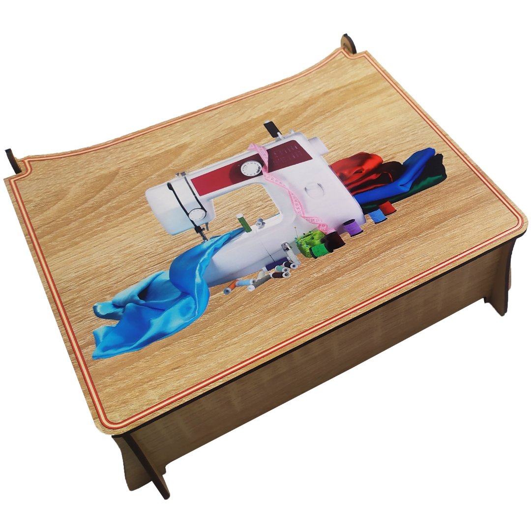Органайзер Швейная машинка деревянный для вышивки и шитья с рисунком 22х18х7 см (31998565)