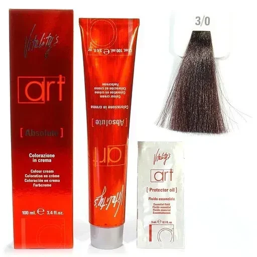 Крем-краска для волос с масляным коктейлем Vitality’s Art Absolute Hair Color Cream 3/0 Темный Шатен 100 мл