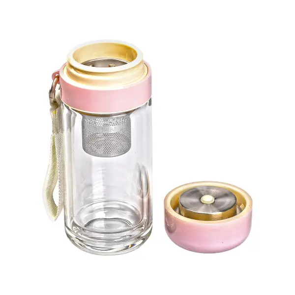 Термос скляний для чаю Hexagram YIWU з подвійними стінками та заварником 240 мл Рожевий (147-107-HP-14-40P) - фото 3 Термос скляний для чаю Hexagram YIWU з подвійними стінками та заварником 240 мл Рожевий (147-107-HP-14-40P) - фото 3