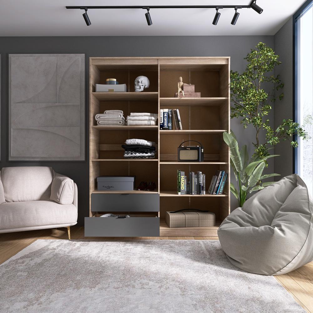 Шкаф распашной для одежды с выдвижными ящиками Эверест Сити-1600 160,2x50x204,6 см Дуб сонома/Графит (EVR-071120) - фото 3 Шкаф распашной для одежды с выдвижными ящиками Эверест Сити-1600 160,2x50x204,6 см Дуб сонома/Графит (EVR-071120) - фото 3