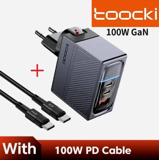 Зарядний пристрій мережевий Toocki GAN 100W 2 Type-C/1 USB з кабелем 100w (25397374) - фото 10 Зарядний пристрій мережевий Toocki GAN 100W 2 Type-C/1 USB з кабелем 100w (25397374) - фото 10