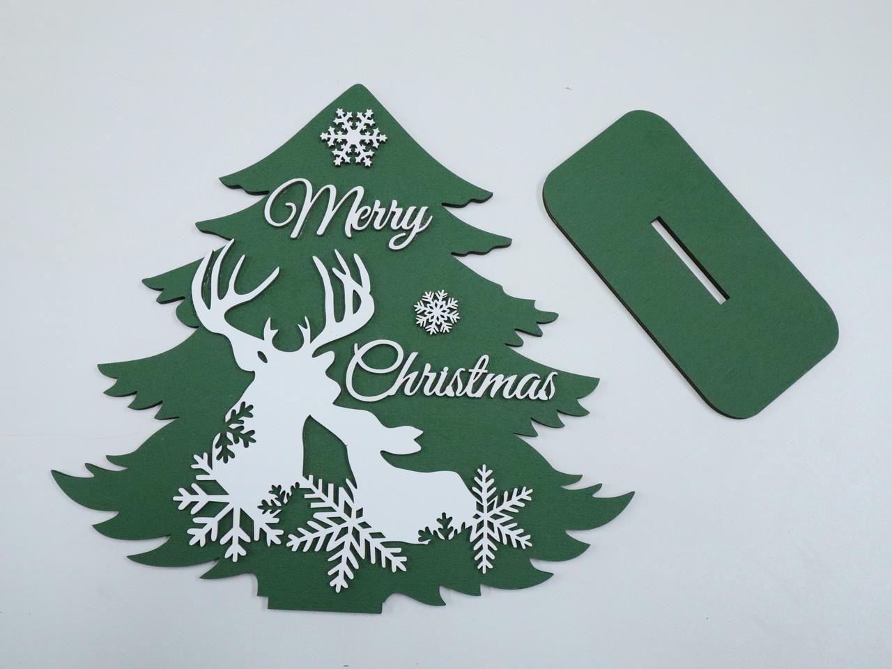 Деревянная новогодняя декорация Елка с оленями Зеленый (1313333378) - фото 4