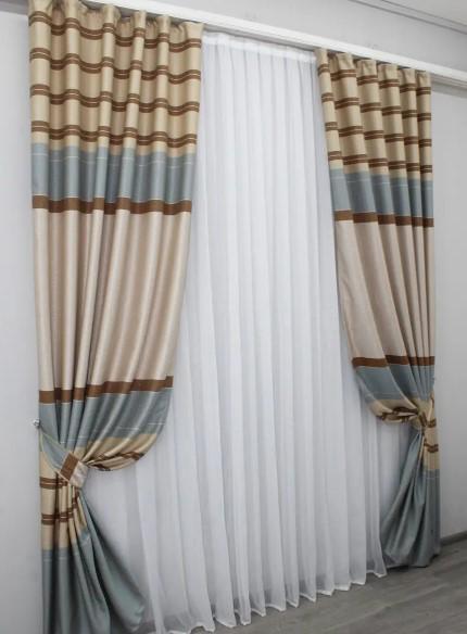 Шторы лен 2,7x1,5 м 2 шт. Бежевый/Голубым/Коричневый (953ш) Шторы лен 2,7x1,5 м 2 шт. Бежевый/Голубым/Коричневый (953ш)