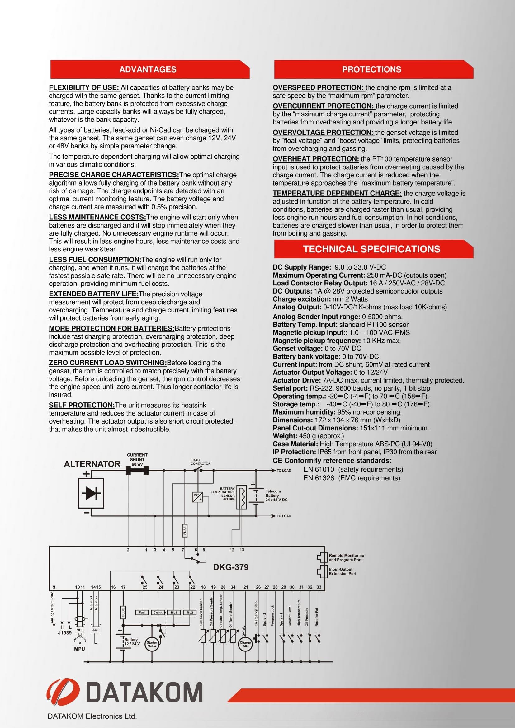 Багатофункціональний контролер управління генератором DATAKOM DKG-379-POWER-MPU постійного струму 7 A вихід актуатора - фото 4