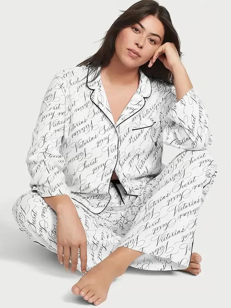 Піжама сорочка/штани фланель Victoria's Secret Long Pajama Set S Білий (26710742)