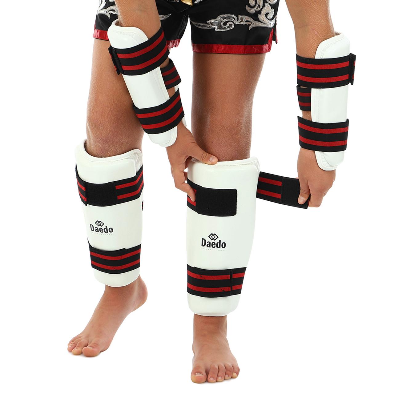 Комплект защита голени и предплечья Zelart искусственная кожа M Белый (BO-4857-W)