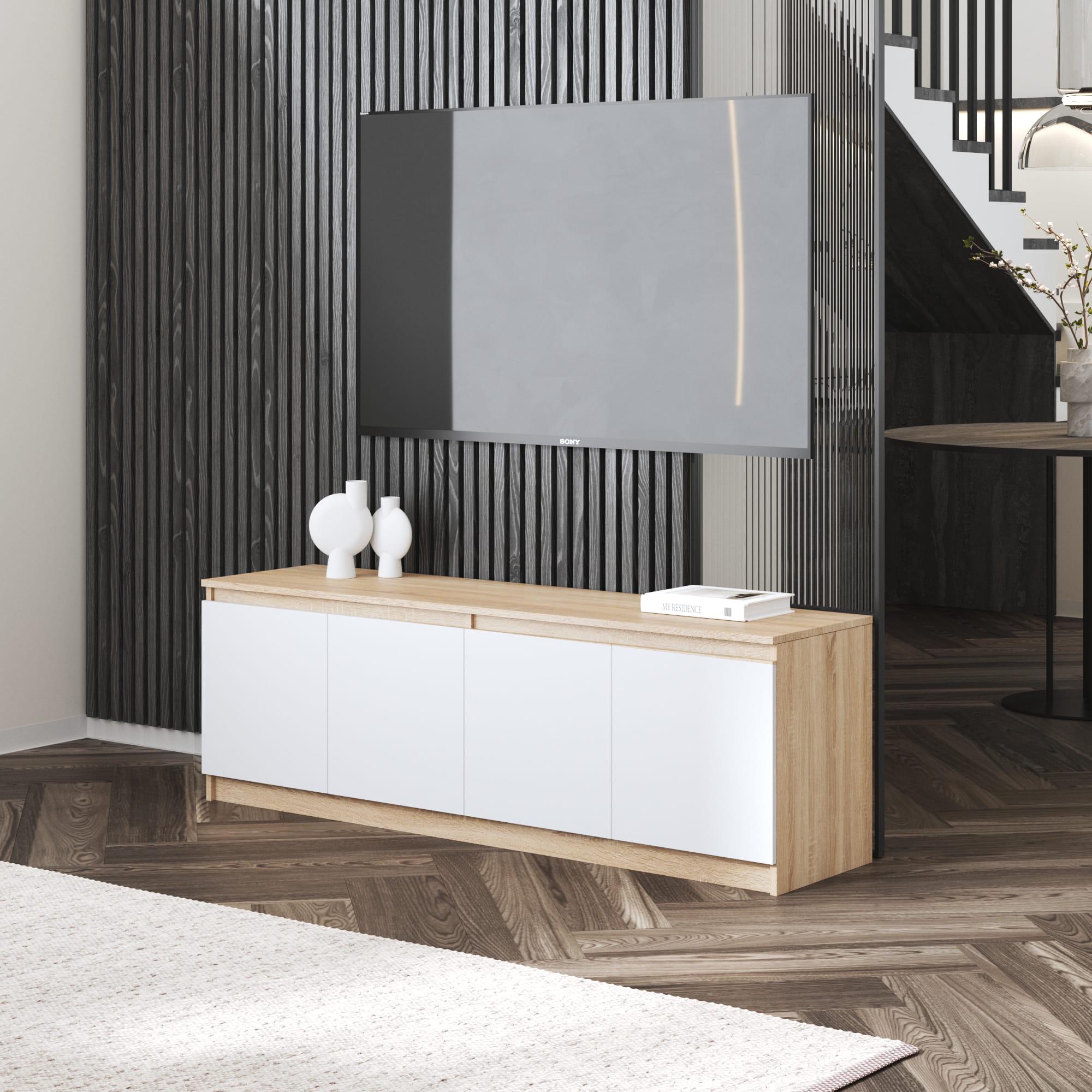 Тумба під телевізор ЛДСП з фасадами без ручок Дуб Сонома/Білий Тумба під телевізор ЛДСП з фасадами без ручок Дуб Сонома/Білий