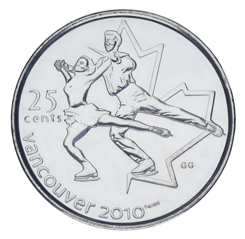Коллекционная монета Канада 25 центов 2008 UNC XXI зимние Олимпийские игры в Ванкувере 2010 Фигурное катание (М25154)