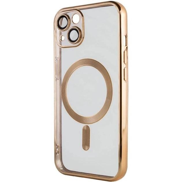 TPU хромовий чохол Chrome with Magnetic + захист камери для Apple iPhone 15 (6.1") Gold - фото 2