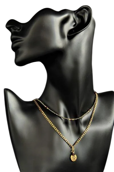 Чокер і ланцюжок з натуральним гранатом Амарет позолота з підвісками ручна робота (NK-0030)