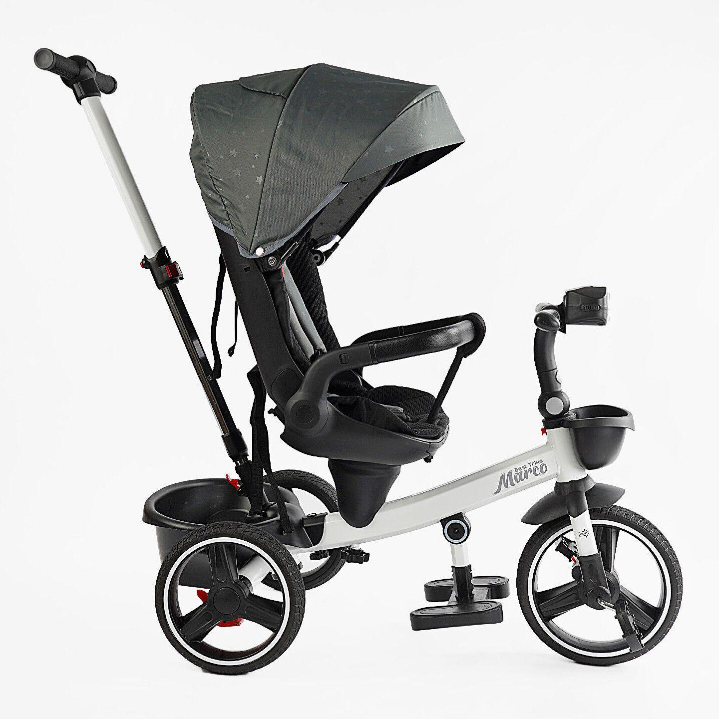 Велосипед дитячий триколісний Best Trike Marco 9155 PU складане кермо музична фара з батьківською ручкою Хакі (603-85) - фото 2