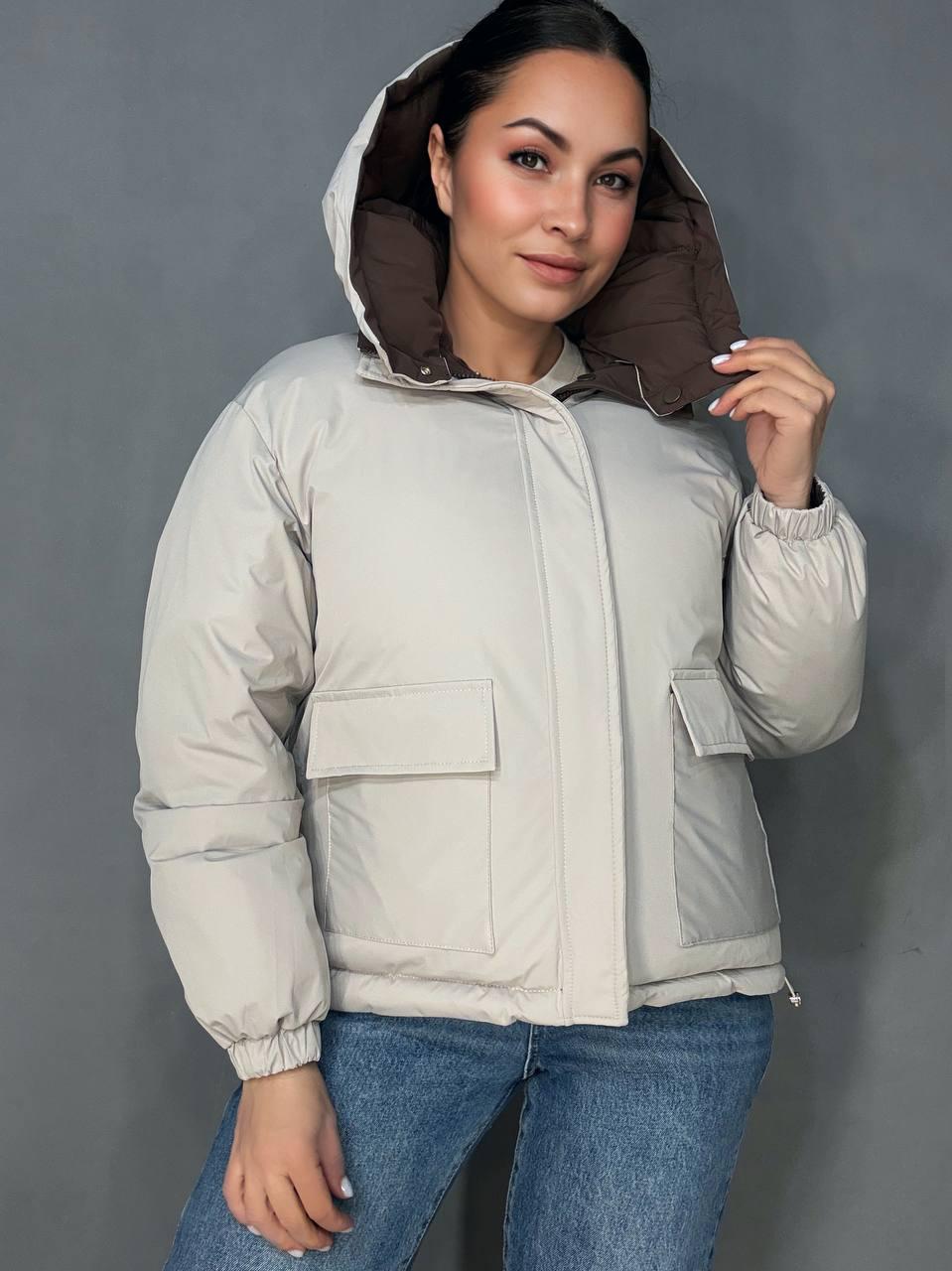 Куртка жіноча Fashions 87257 двостороння пуффер з капюшоном Коричневий з бежевим L (6282) - фото 3