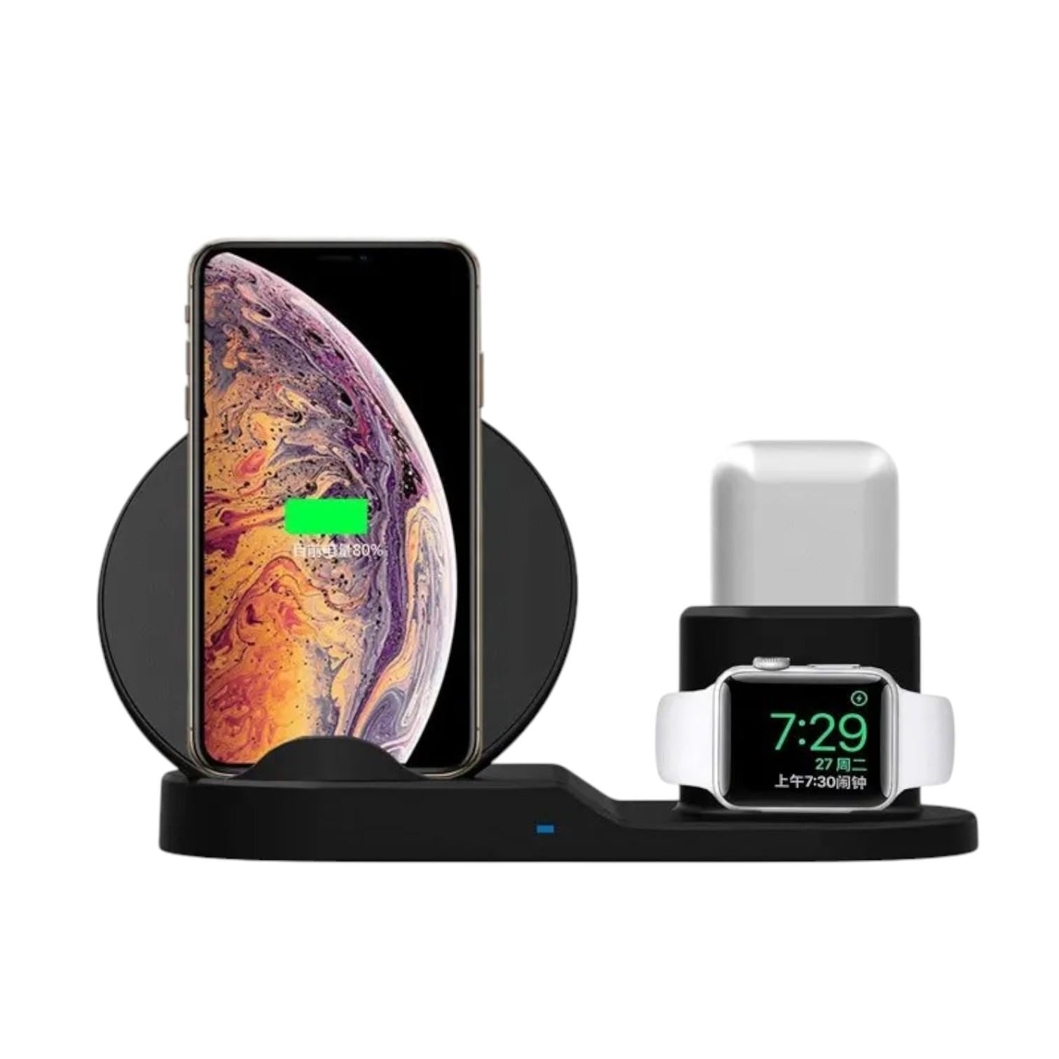 Беспроводная зарядка для телефона Qi Wireless Fast Charger 3в1 Черный