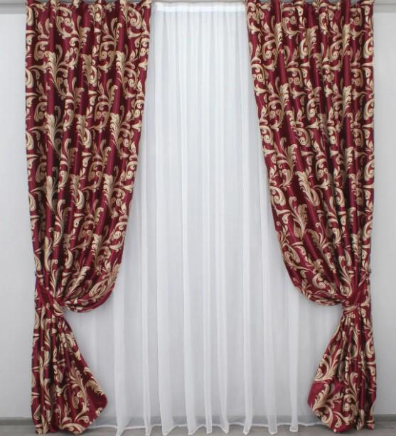 Комплект штор блекаут Лилия 1,5х2,7 м 2 шт. Бордовый/Бежевый (062ш)