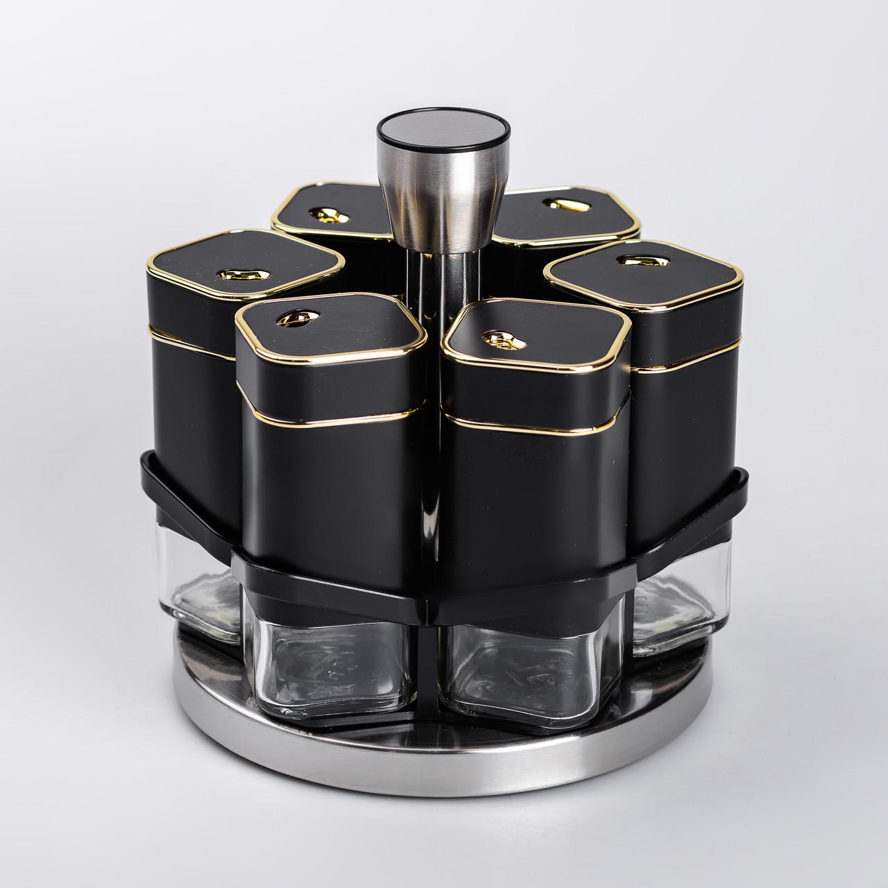 Набор для специй из 6 емкостей на подставке Черный