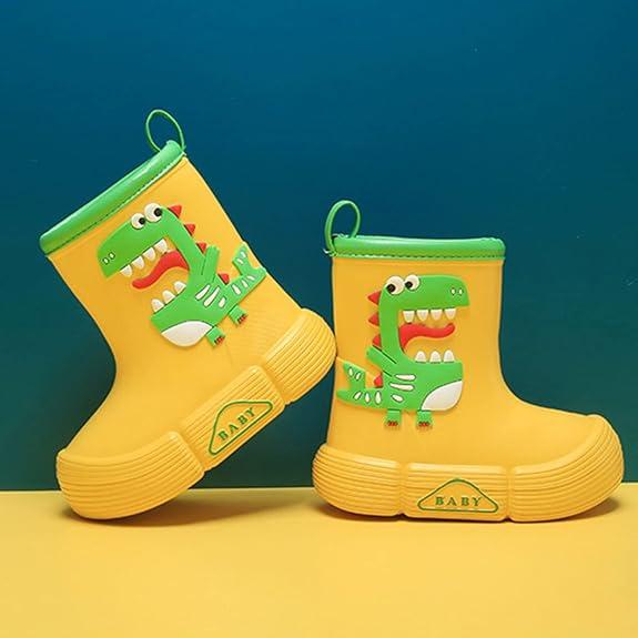 Сапоги детские для девочек с Динозавром резиновые водонепроницаемые р. 27 17,5 см Желтый (D-0002-1) - фото 8