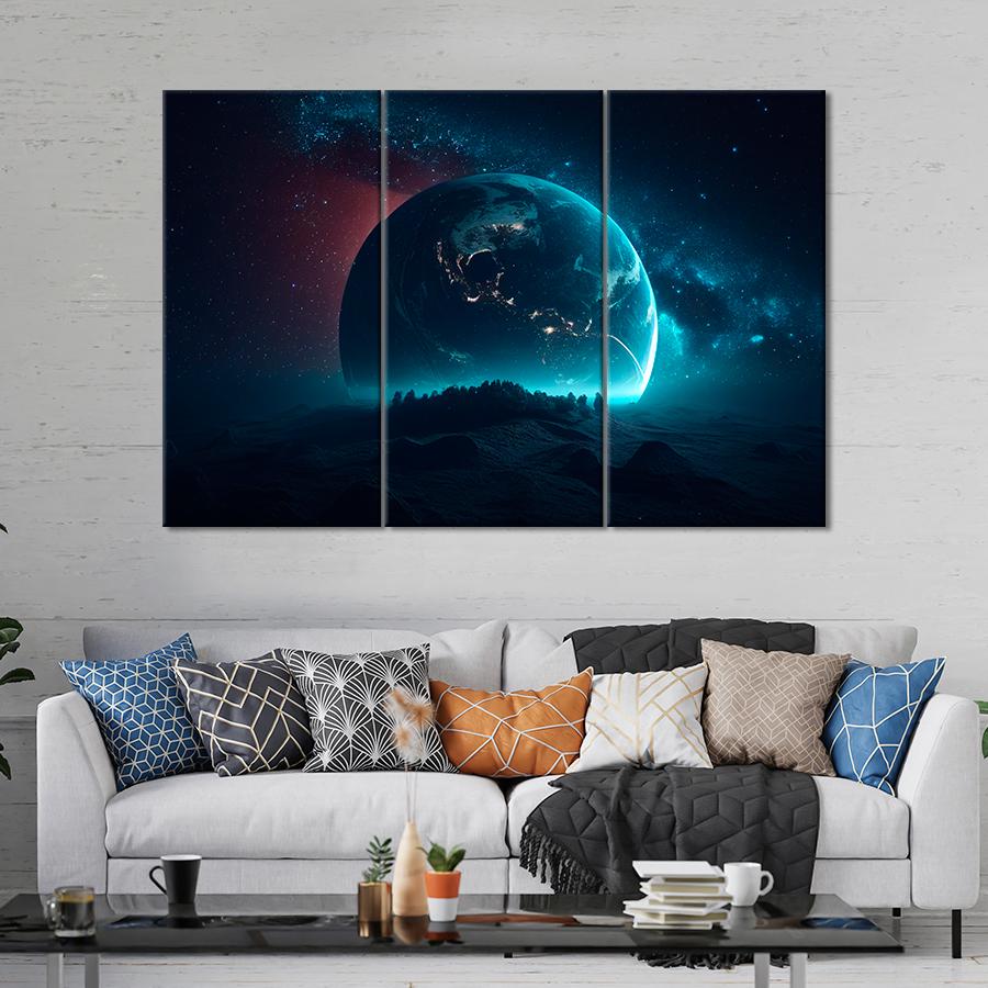 Картина космос Панорамный вид на голубую планету 156x100 см (A1282-3) Картина космос Панорамный вид на голубую планету 156x100 см (A1282-3)