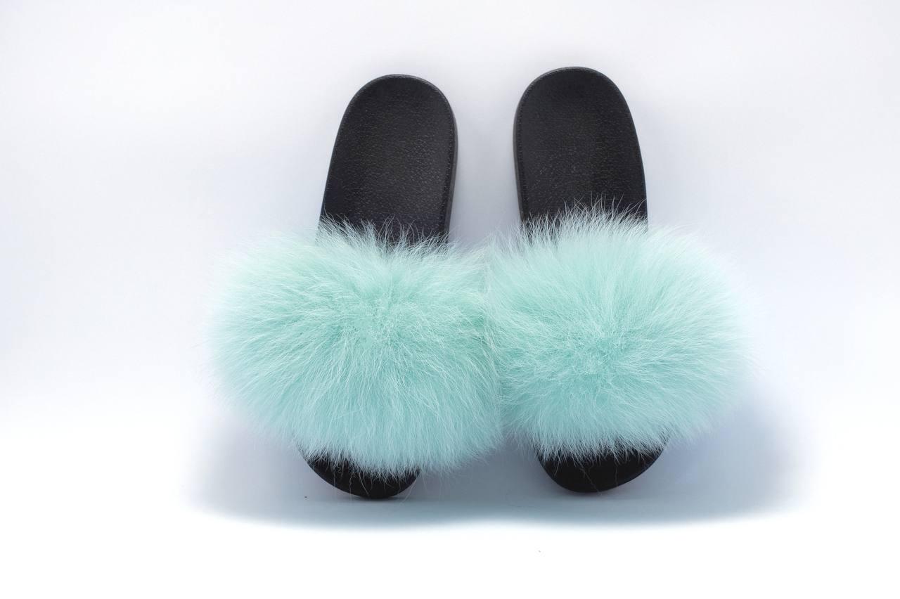 Тапочки Алвані з натуральним хутром песця р. 41 М'ятний