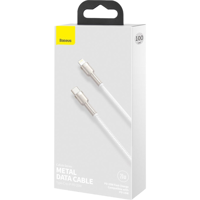 Кабель Baseus Cafule Metal Data Cable Type-C to Lightning PD 20W 1m White (CATLJK-A02) - фото 5