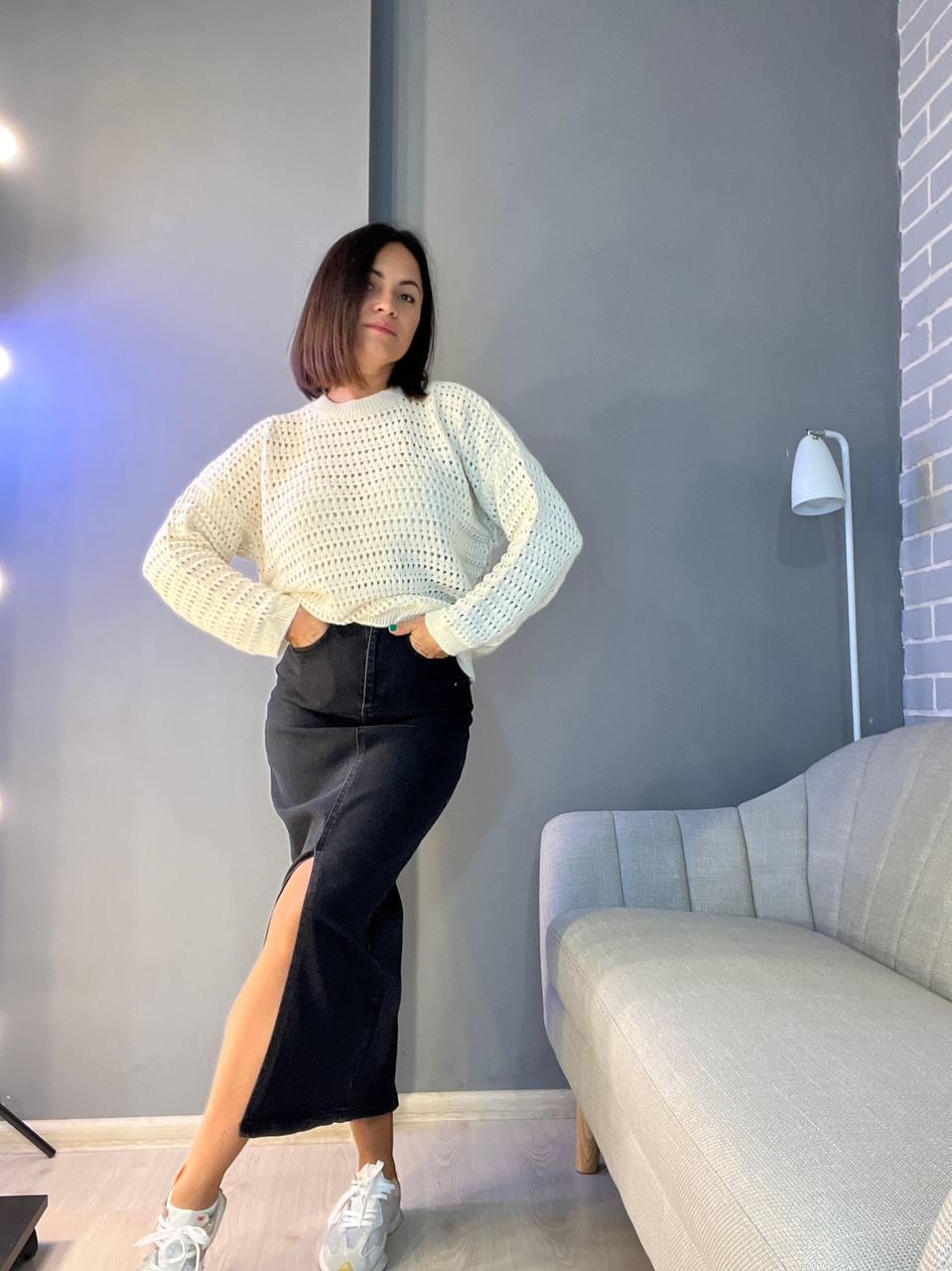 Светр жіночий MIX RAY 6766 ажурна вʼязка сітка павутинка OS Молочний (1232) - фото 7 Светр жіночий MIX RAY 6766 ажурна вʼязка сітка павутинка OS Молочний (1232) - фото 7