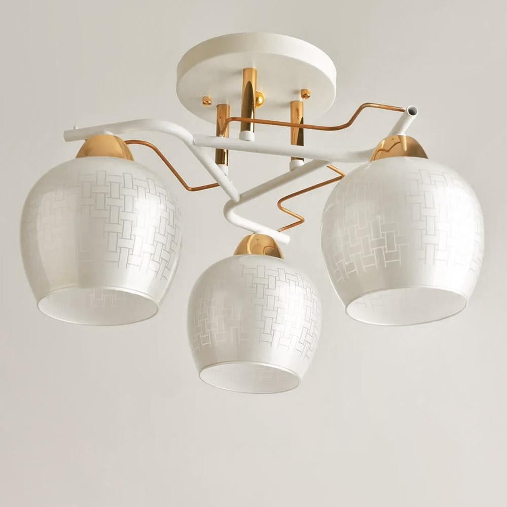 Люстра стельова Light House SH-19534/3 WT+FG плафон білий з візерунком 400х400х250 мм Білий/Золотий