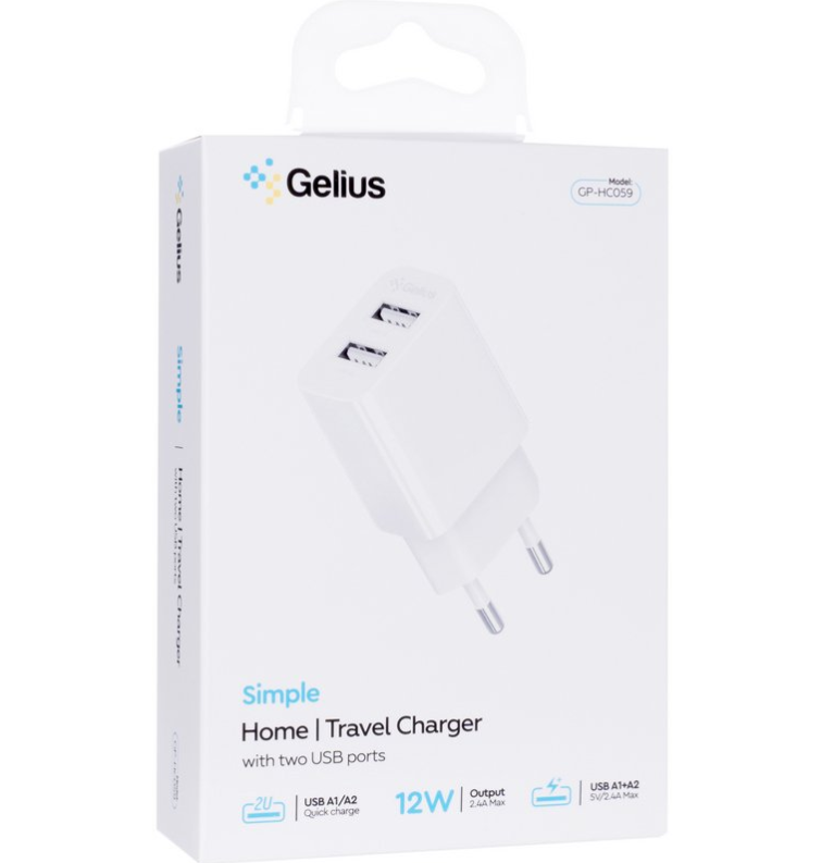 Зарядний пристрій мережевий Gelius Simple GP-HC059 2USB/2,4A з кабелем Lightning White - фото 4