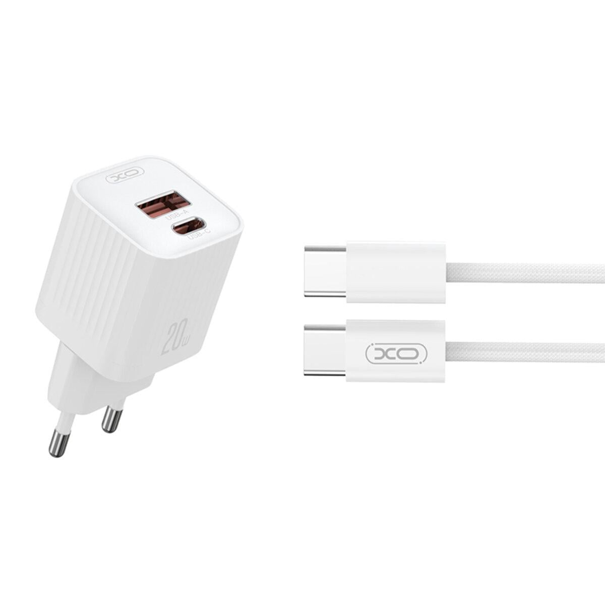 Зарядний пристрій мережевий Xo L147 PD20 W 1USB-A/1USB-C Type-C кабель Білий Зарядний пристрій мережевий Xo L147 PD20 W 1USB-A/1USB-C Type-C кабель Білий