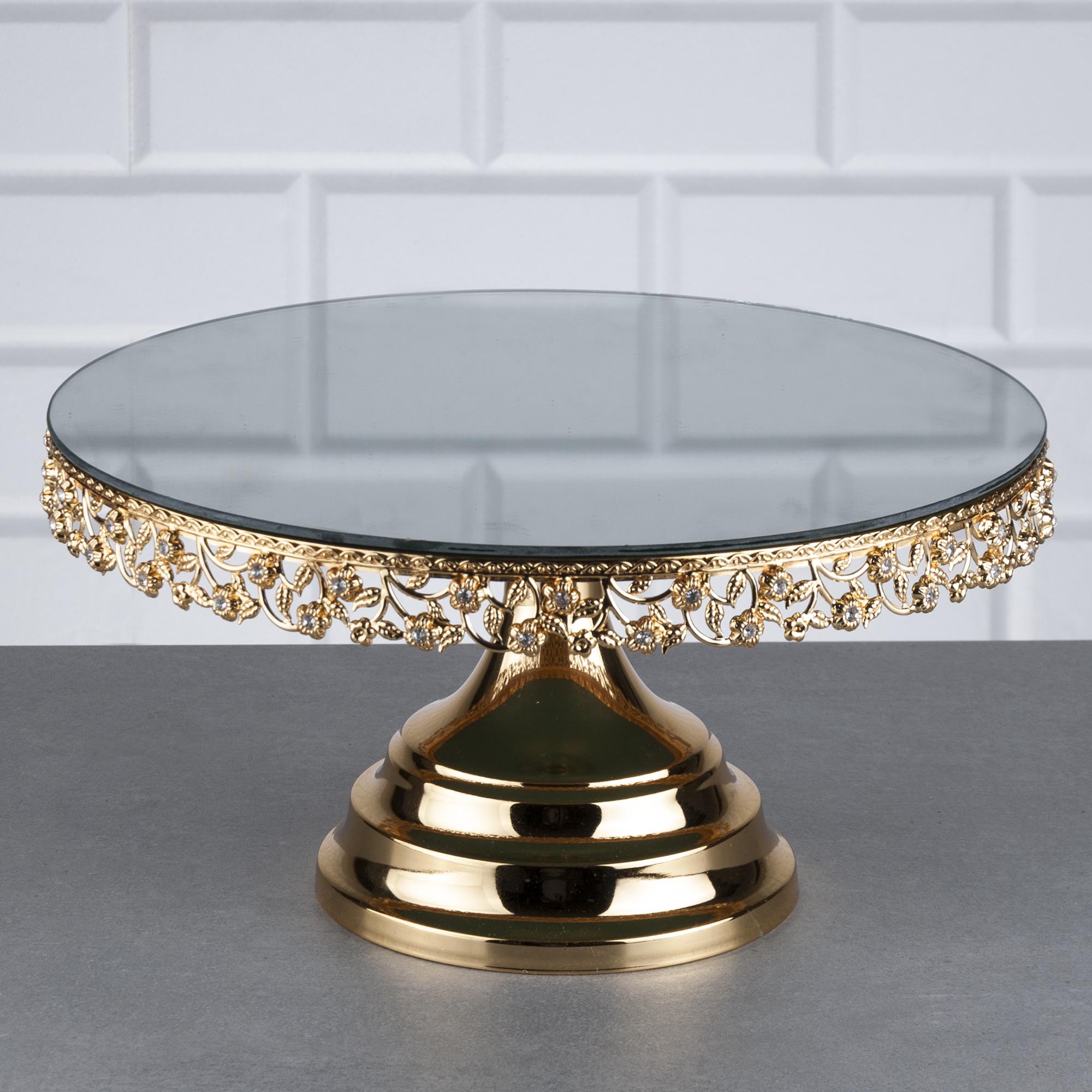 Блюдо тортовниця Sofi на ніжці металева з дзеркальною основою 31х17 см Золотий (093A)