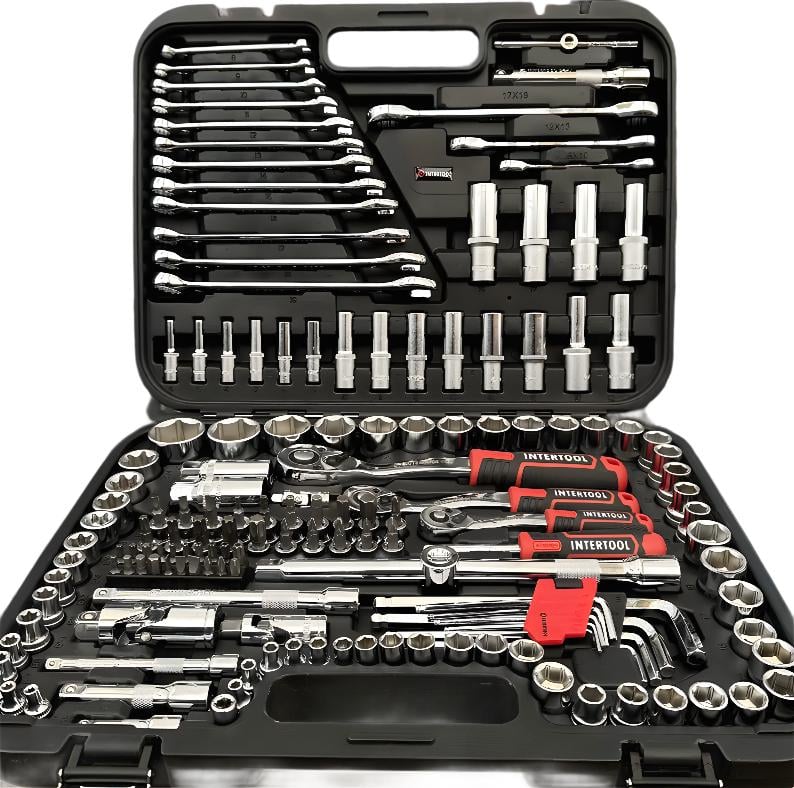 Набор инструментов Intertool ET-8156 STORM Cr-V на три трещотки 1/2 3/8 1/4 156 шт. (29818767)